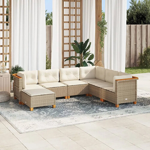 vidaXL Salon de jardin avec coussins 7 pcs beige résine tressée