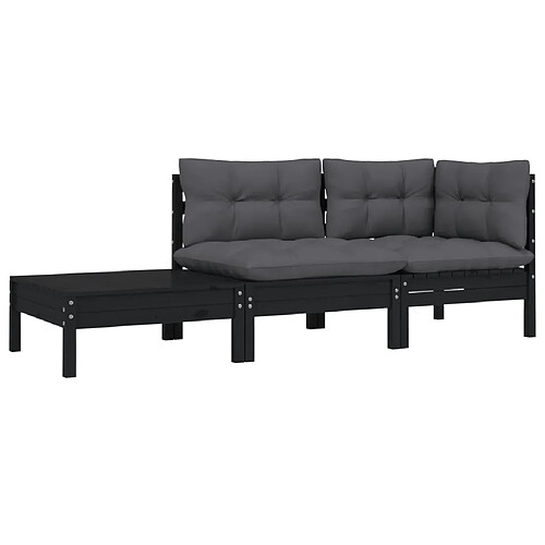 Maison Chic Salon de jardin 3 pcs + coussins - Mobilier/Meubles de jardin - Table et chaises d'extérieur Noir Bois de pin massif -MN18010