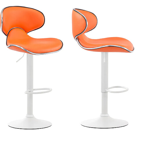 Decoshop26 Lot de 2 tabourets de bar design contemporain pieds en métal blanc mat assise en synthétique orange 10_0000353