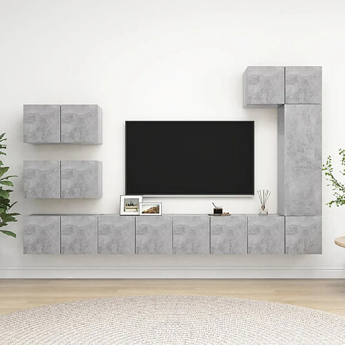 vidaXL Ensemble de meubles TV 8 pcs Gris béton Bois d'ingénierie