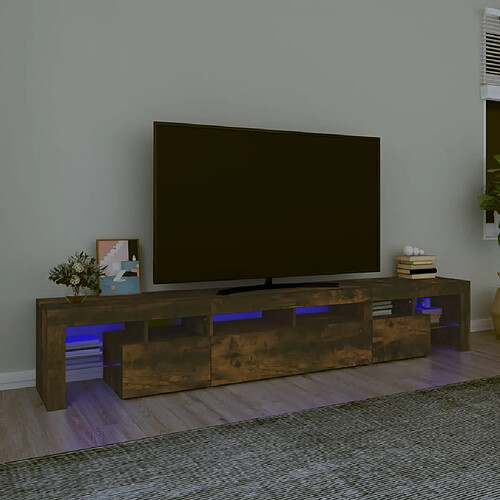 vidaXL Meuble TV avec lumières LED Chêne fumé 230x36,5x40 cm