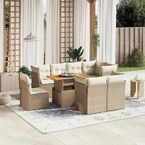 vidaXL Salon de jardin avec coussins 9 pcs beige résine tressée