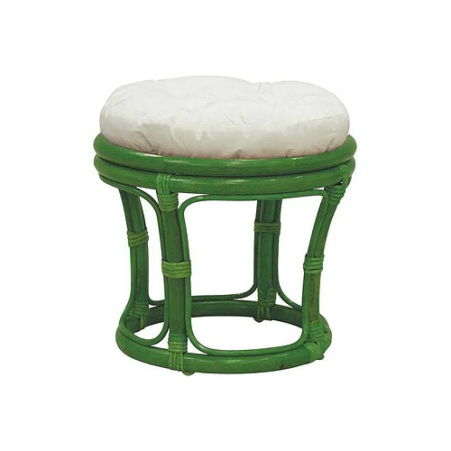 Aubry Gaspard Tabouret en rotin avec coussin Uni vert.