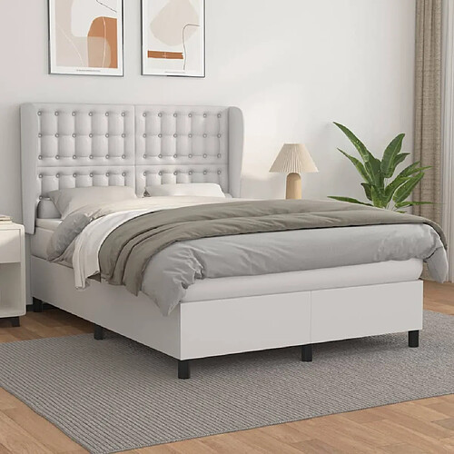 vidaXL Sommier à lattes de lit avec matelas Blanc 140x200cm Similicuir