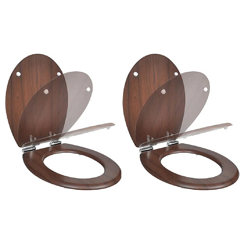 Helloshop26 Lot de deux sièges abattants WC avec couvercles MDF marron 02_0002943