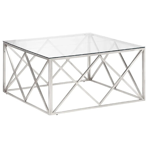 Maison Chic Table basse pour salon | Table à café argenté acier inoxydable et verre trempé -GKD94720