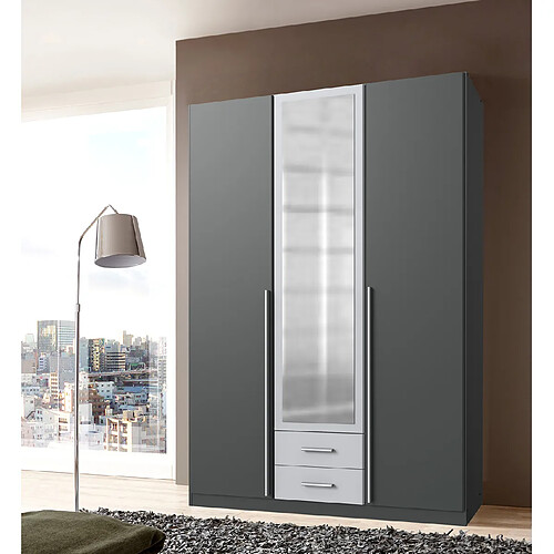 Pegane Armoire placard meuble de rangement coloris graphite/gris clair - Longueur 135 x Hauteur 197 x Profondeur 58 cm