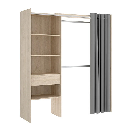 Pegane Armoire dressing extensible en panneau de particules coloris chêne naturel - Longueur 110-160 x Profondeur 50 x Hauteur 205 cm