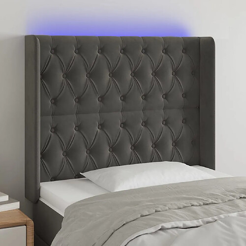 vidaXL Tête de lit à LED Gris foncé 103x16x118/128 cm Velours