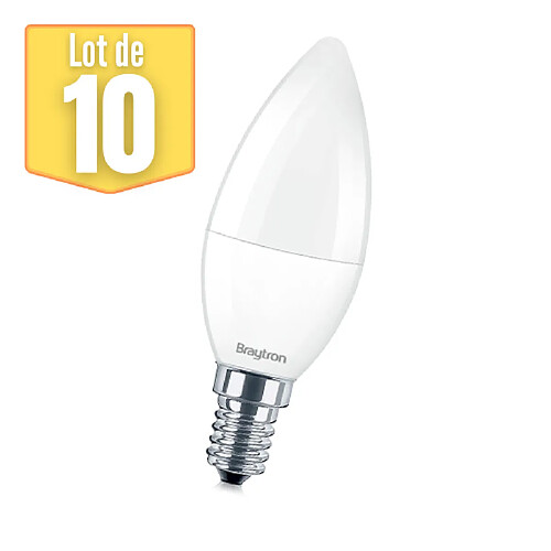 BRAYTRON Lot de 10 ampoules LED flamme 6.5W (Eq. 45W) E14 3000K