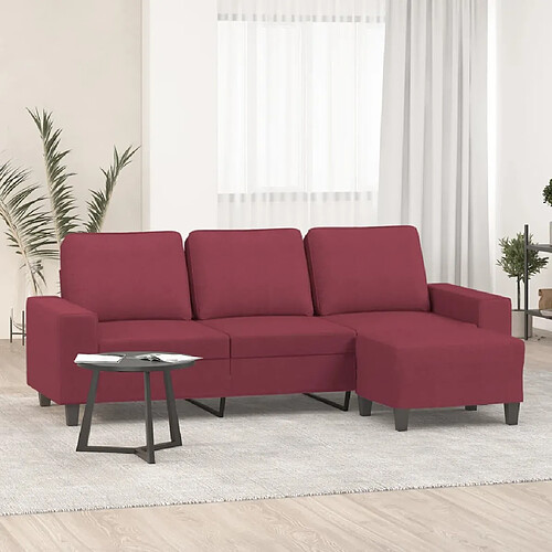 vidaXL Canapé à 3 places avec repose-pieds Rouge bordeaux 180 cm Tissu