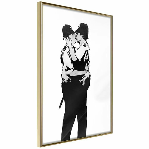 Paris Prix Affiche Murale Encadrée Banksy Kissing Coppers I 20 x 30 cm Or