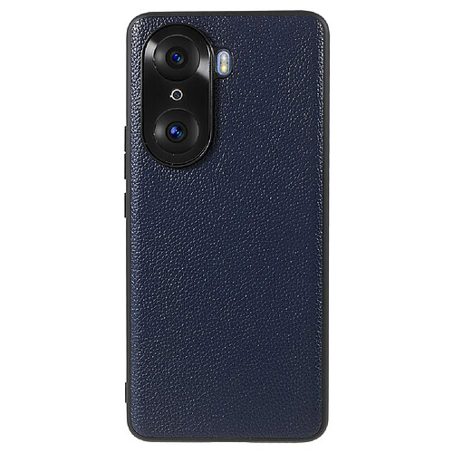 Coque en TPU + cuir véritable texture litchi bleu pour Honor 60 Pro