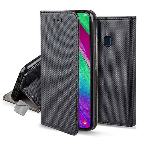 Htdmobiles Housse etui portefeuille pour Samsung Galaxy A20e + verre trempe - NOIR MAGNET