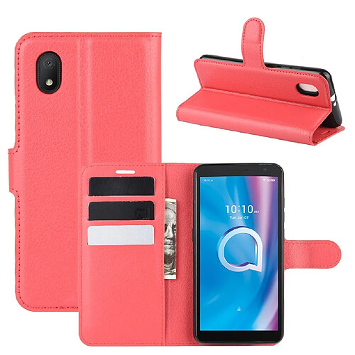 Etui en PU peau de litchi magnétique avec support rouge pour votre Alcatel 1B (2020)