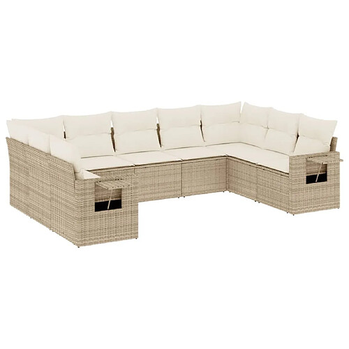 Maison Chic Salon de jardin avec coussins 9 pcs | Ensemble de Table et chaises | Mobilier d'Extérieur beige résine tressée -GKD36958