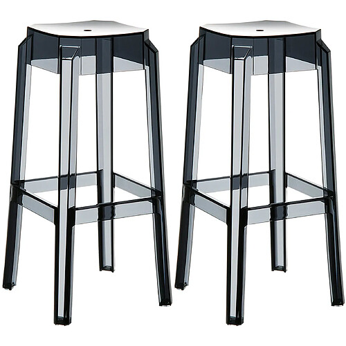 Decoshop26 Lot de 2 tabourets de bar intérieur ou exterieur design moderne plastique noir transparent 10_0004150