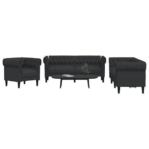 vidaXL Ensemble de canapés 3 pcs noir tissu