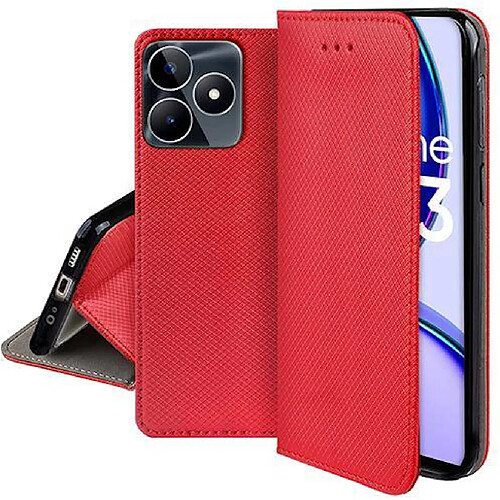 Htdmobiles Housse etui portefeuille avec coque interieure en silicone pour Realme C51 / C53 / Note 50 / Narzo N53 + film ecran - ROUGE MAGNET