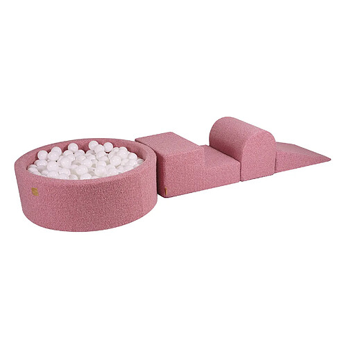 MeowBaby Aire de Jeux en Mousse avec Piscine a Balles, 3 éléments, 200 Balles, Boucle, Rose : Blanc