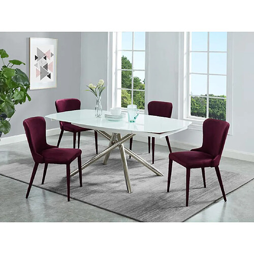 Vente-Unique Table à manger extensible CAMELIA - 6 à 8 personnes - Verre trempé & métal - Blanc