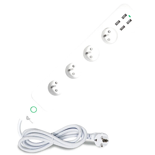 Bloc multiprise 16A connecté 4 prises 2P+T et 4 USB avec compteur de consommation (Mult-E) Wifi - Voltman