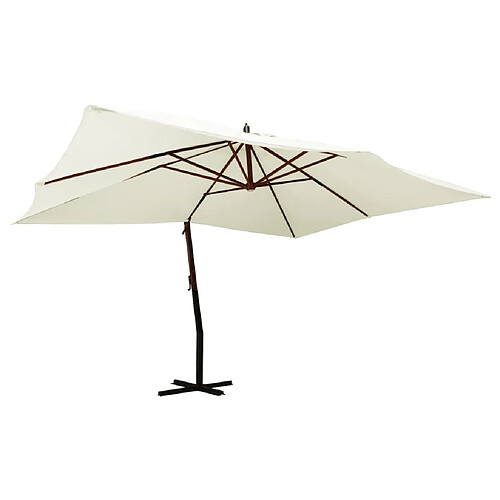 Helloshop26 Parasol meuble de jardin en porte-à-fau x avec mât en bois 400 x 300 cm blanc sable 02_0008624