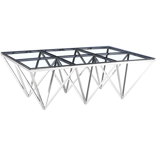 Vivenla Table basse design en acier inoxydable poli argenté et plateau en verre trempé transparent L. 120 x P. 80 x H. 42 cm collection VERONA