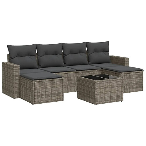 Maison Chic Salon de jardin avec coussins 7 pcs | Ensemble de Table et chaises | Mobilier d'Extérieur gris résine tressée -GKD86701