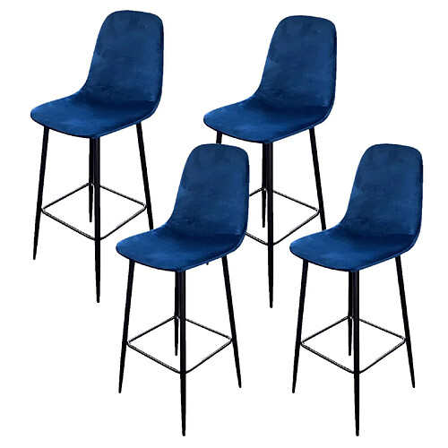 Toilinux Lot de 4 Tabourets de bar en velours vintage Inoui - Bleu