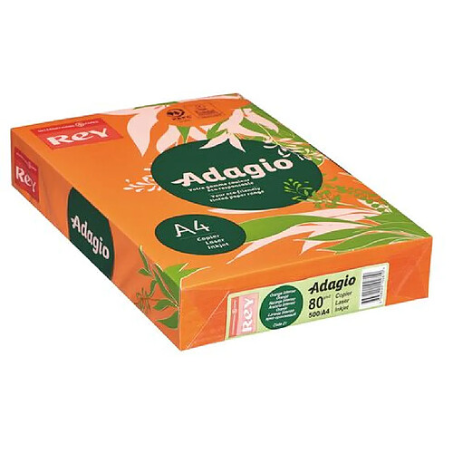 Ramette papier couleur Rey Adagio couleurs intenses A4 80 gr - 500 feuilles - orange vif