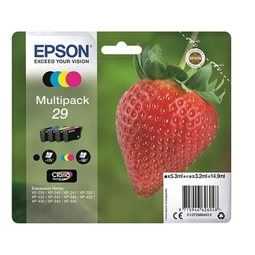 Epson 29/T2986 Pack 4 Cartouches Noir et couleurs C13T29864012 (Fraise)