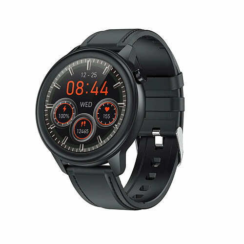 Chrono Montre Connectée pour hommes femmes avec montre sport IP68 Étanche Écran Tactile Complet de 1,3 Pouces Avec Moniteur de Fréquence Cardiaque Avis de Message Moniteur Sommeil Affichage Météo Pédomètre Fitness Tracker pour iOS Android-Noir