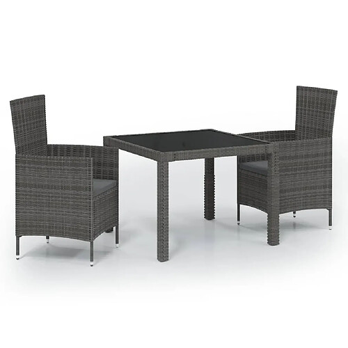 Maison Chic Mobilier à dîner 3 pcs de jardin - Ensemble table et chaises d'extérieur - Salon/Mobilier de jardin classique et coussins Résine tressée Gris -MN62840