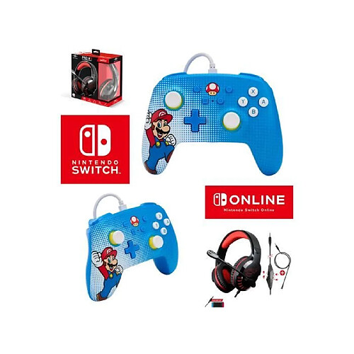 Pack Manette SWITCH Filaire Nintendo MARIO POP ART Officielle + Casque Gamer PRO H3 Rouge SPIRIT OF GAMER SWITCH