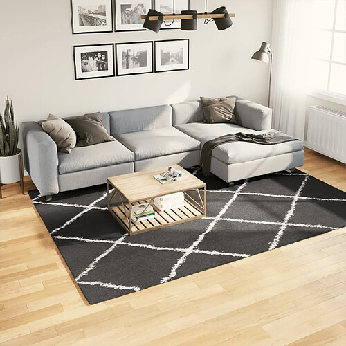 vidaXL Tapis shaggy à poils longs moderne noir et crème 200x280 cm