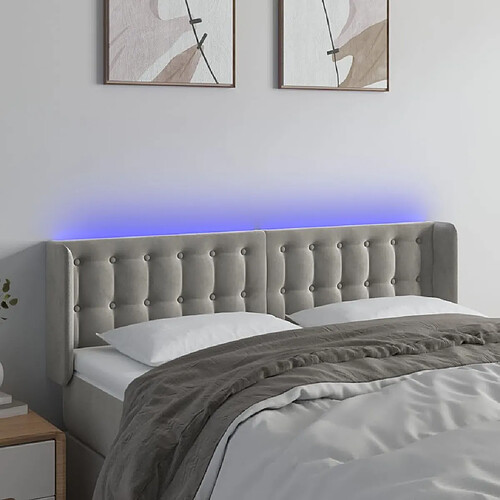 Maison Chic Tête de lit scandinave à LED,meuble de chambre Gris clair 147x16x78/88 cm Velours -MN95149