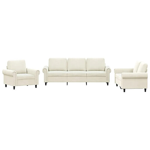 Maison Chic Ensemble de canapés 3 pcs avec coussins, Canapé droit Sofa pour Salon Crème Velours -GKD816458