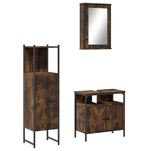 Maison Chic Armoire de Bain | Ensemble de 3 meubles salle de bain Chêne fumé -GKD21407