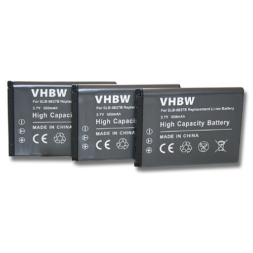 vhbw 3x Batteries remplacement pour Samsung SLB-0837b pour appareil photo, reflex numérique (500mAh, 3,7V, Li-ion)