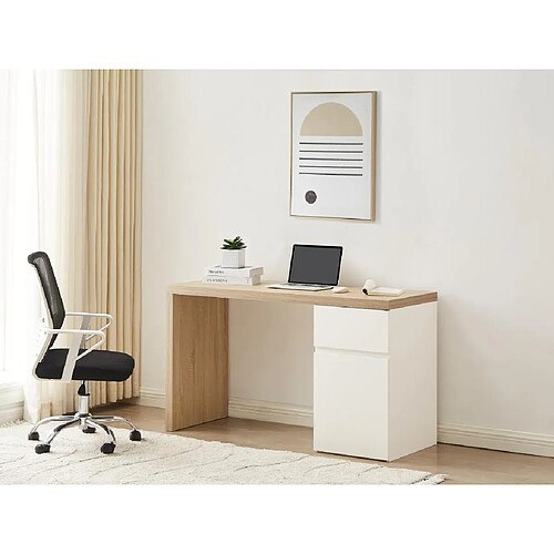 Vente-Unique Bureau avec 1 tiroir et 1 placard - Coloris : Naturel et blanc - ACUNEZA