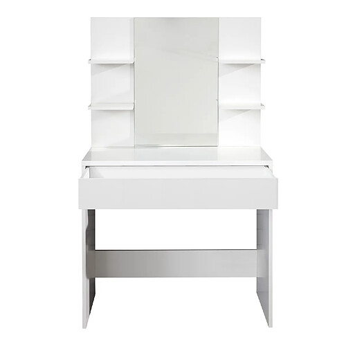 Pegane Coiffeuse, table de maquillage avec miroir coloris blanc mat - Longueur 85 x hauteur 141 x profondeur 40 cm