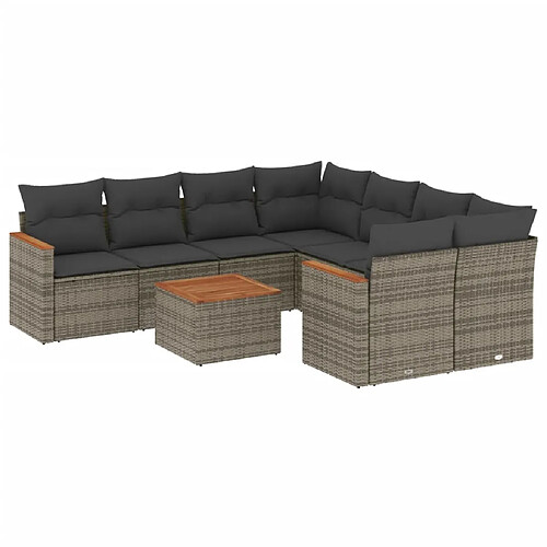 Maison Chic Salon de jardin 9 pcs avec coussins | Ensemble de Table et chaises | Mobilier d'Extérieur gris résine tressée -GKD86149