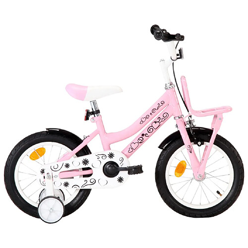 vidaXL Vélo enfant avec porte-bagages avant 14 pouces Blanc et rose