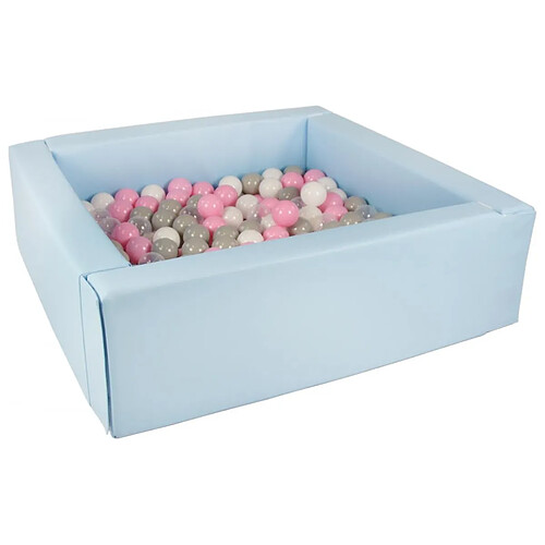 Velinda Piscine à balles carrée avec 200 balles - bleu clair/blanc, transparent, rose clair, gris