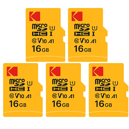 Pack de 5 KODAK Micro SDXC Premium de 16 Go : Vitesse et Fiabilité pour un Stockage Exceptionnel - Noir