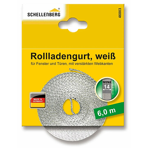 Schellenberg 46103 Sangle de volet roulant pour fenêtre Largeur 14 mm Système Mini 6 m Blanc