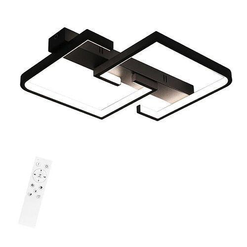 NETTLIFE Plafonnier LED 45W Métal 60CM Salon Dimmable avec Télécommande Noir Design Moderne pour Chambre Salle à Manger Cuisine d'étude