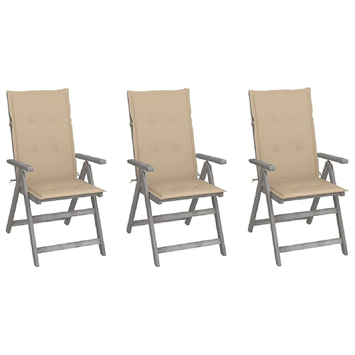 vidaXL Chaises inclinables de jardin lot de 3 et coussins Bois acacia