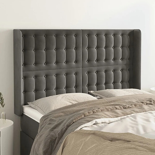 Maison Chic Tête de lit scandinave avec oreilles,meuble de chambre Gris foncé 147x16x118/128 cm Velours -MN92985